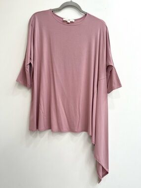 MIMU MAXI Cascade Asymmetrical Top Jersey Stretch in Muted Mauve Lagenlook Small